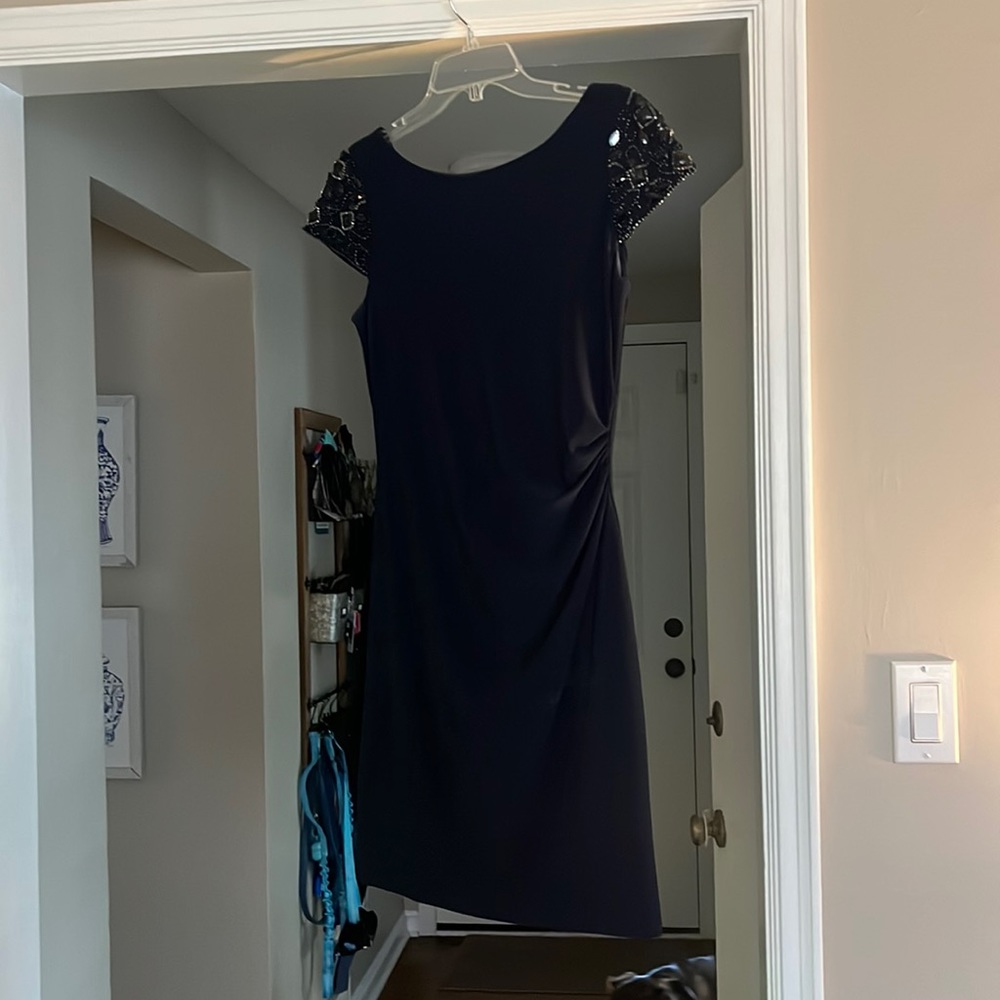 Navy blue dress with beaded cap sleeves